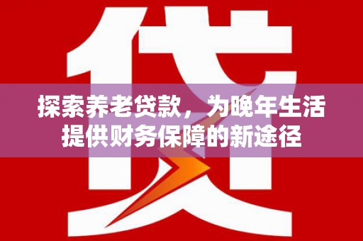 隆昌探索养老贷款，为晚年生活提供财务保障的新途径